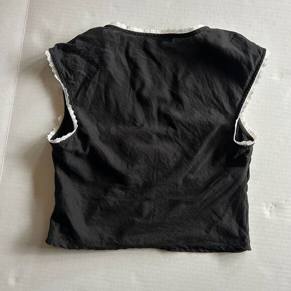 REFORMATION, Cherry Cotton, V-Neck, Cropped top, Black & White, sz 2, RomCom - Picture 3 of 7